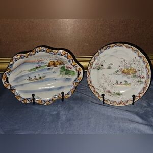 Set of 2 Vintage Hand Painted Dishes with Handles Made by Nippon